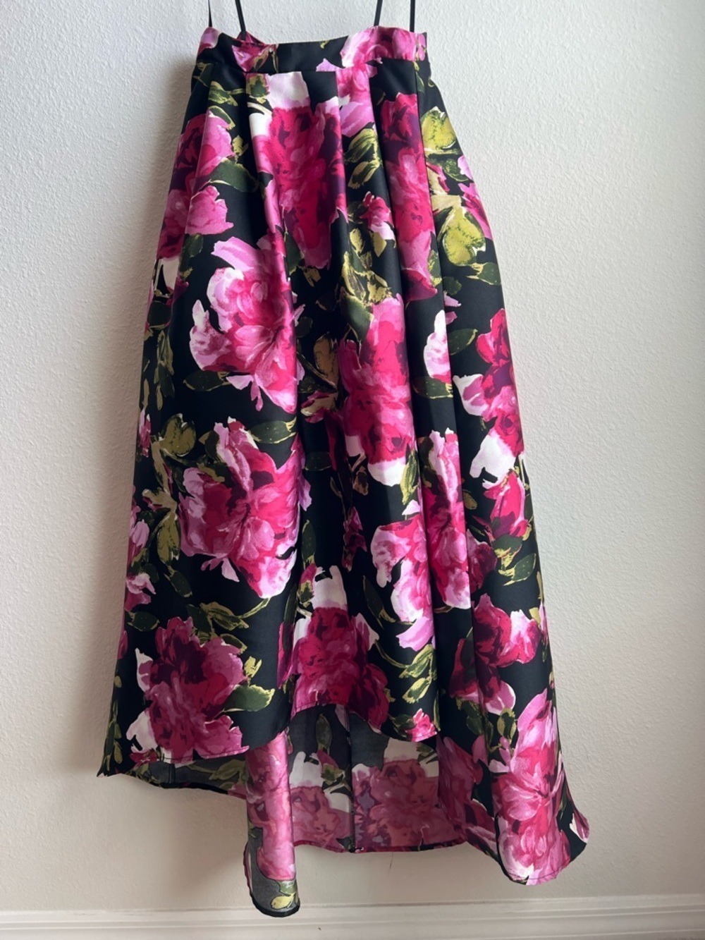 Jodi Kristopher Black Pink Floral High-Lo Skirt Formal Prom Evening A-Line Sz. 0